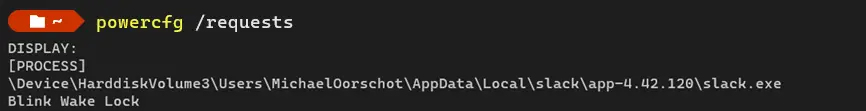 “powercfg /requests output for rogue Slack”